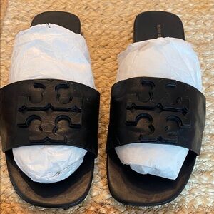 Tory Burch Black Logo Slide Sandals